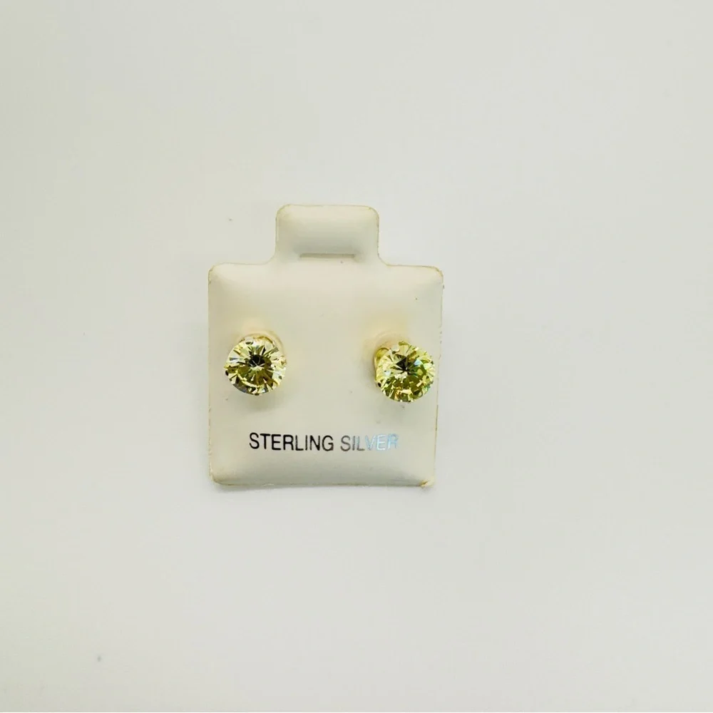 Brand New 6mm Lemon Yellow Round CZ Stud 925 Sterling Silver Earrings